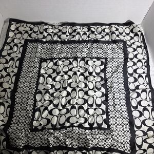 Coach Black & White Signature Square Silk-Feel Scarf